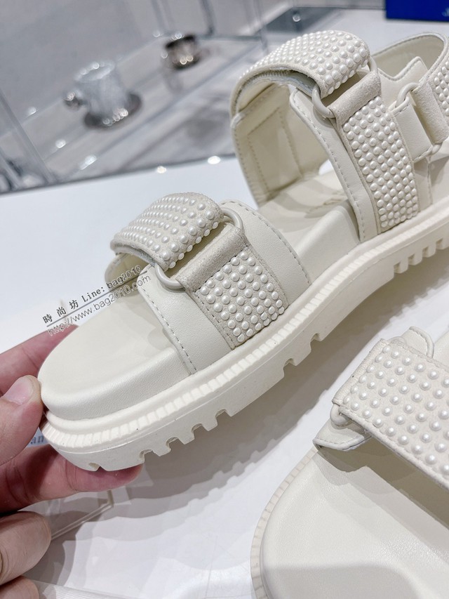 Dior迪奧2022新款新色系魔術貼涼鞋原版複刻珍珠款沙灘涼鞋女士涼鞋 dx3080